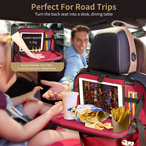 Car Backseat Organizer with Foldable Tablet Holder (Red / 1 Pack with Food Tray)