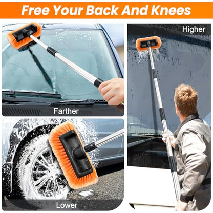 65" Five Sided Car Wash Brush with Extension Pole (12" brush 65" pole / Orange)