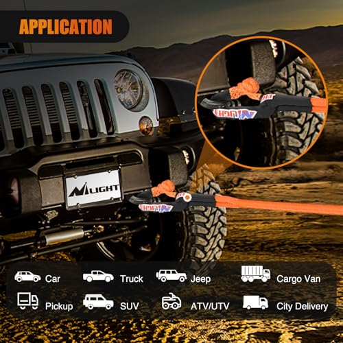 Kinetic Recovery Rope Kit with Soft Shackle Towing Strap (1in x 20ft Rope + 2Pcs Soft Shackle)