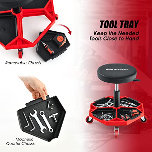 Mechanic Stool with Wheels (Red / Tool Tray)