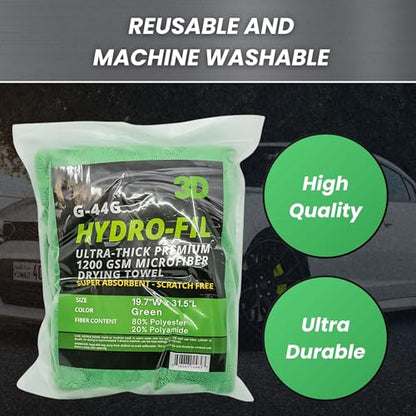 Hydro-FIL XL | Professional Grade Microfiber Towel | Extra Large 20” x 31.5” | Highly Absorbent | Premium Drying Cloth for Car Detailing | Green (Green)