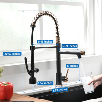 Single Handle Pull Down Sprayer Black&Rose Gold Kitchen Faucet (Black&Rose Gold)
