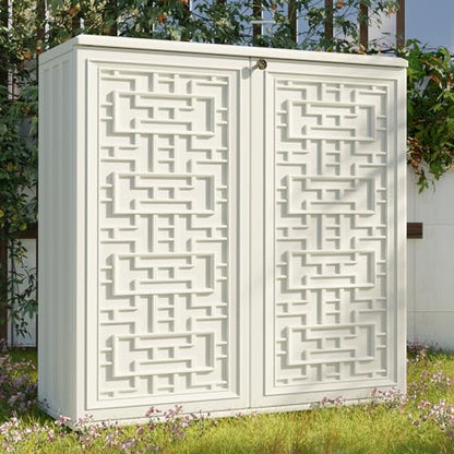 Indoor Outdoor Storage Cabinet Waterproof with Shelf (White)