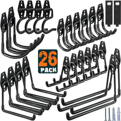 26 Pack Garage Hooks Heavy Duty Utility Steel with Anti (26 Pack Black)