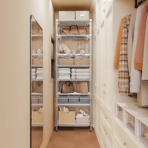 8 Tier 2000 lbs Storage Rack Metal Wire Shelving Unit (8 tier 13.8" D x 23.6" W x 79.5" H / Chrome)
