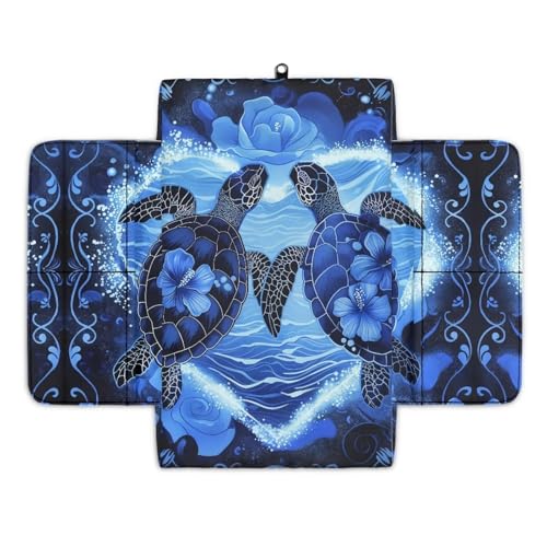 Sea Turtle Hibiscus Car Center Console Cover Soft Armrest Cover Cushion with Pockets Storage Bag Scratch Resistant Arm Rest Covering Middle Console Pad Car Decor (Sea Turtle Hibiscus Blue)