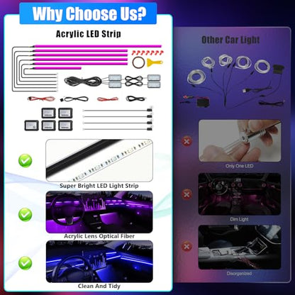 Acrylic Interior Car LED Strip Light with Wireless APP (RGB color 14 in 1)