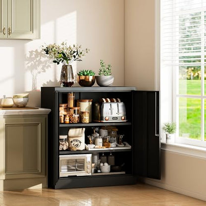 Metal Storage Cabinet for Garage (Black / M - 2 Doors & 3 Shelves (Wheelless))