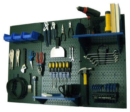 Pegboard Organizer 4 ft. Metal Pegboard Standard Tool Storage Kit with Green Toolboard and Blue Accessories (Green Pegboard with Blue Accessories)