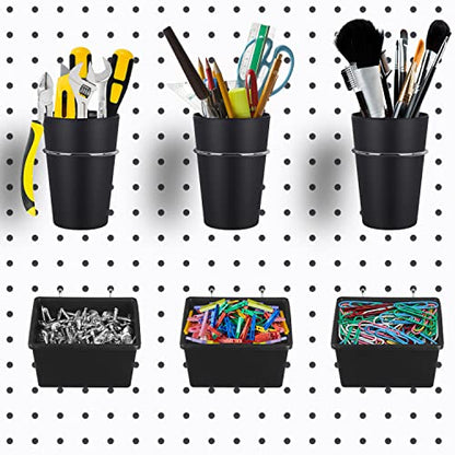 6 Sets Pegboard Bins with Hooks (Black)