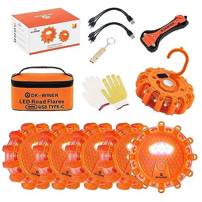 6 Pack LED Road Flares (6 Part Rechargeable)