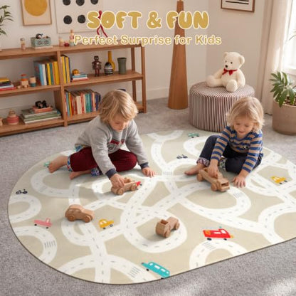 Kids Car Rug 3'x5' Washable Non (Tan / 3'x5')