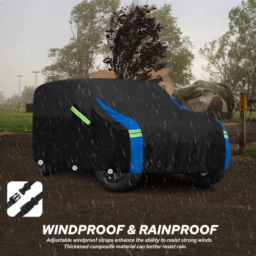 Car Cover Waterproof Compatible with Jeep Wrangler 2 Door (Black-Blue / Jeep Wrangler Cover -2D)