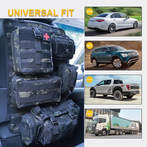 Universal Tactical Seat Back Organizer Vehicle Molle Panel Organizer Storage Bag with 5 Detachable Molle Pouch for All Vehicel Such as Jeep (B model-Black Camo)