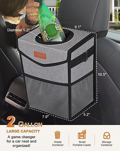 Car Trash Can with Lid Leakproof Car Garbage Bag Vehicle Trash Bin (2 Gallons / Grey)
