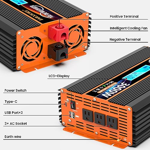 3000 Watt Pure Sine Wave Power Inverter 12V DC to 110V 120V Converter for Family RV Off Grid Solar System Car with Type (12V-3000W)