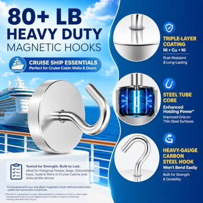 Magnetic Hooks Steel Tube Design for Cruise (Silver / 80lb Magnetic Hooks)