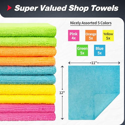 Shop Towels Microfiber Cleaning Cloth Bulk (24PK / 5 Colors)