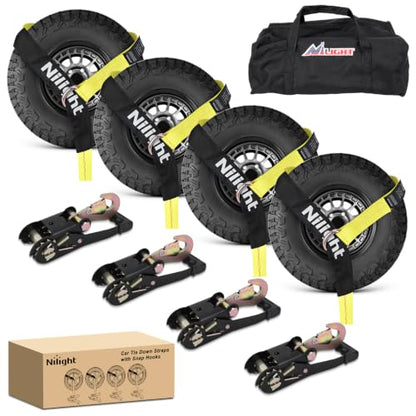 Tire Tie Down Straps 2" x 120" with Snap Hooks 4Pack Heavy Duty Adjustable Wheel Straps for Hauling UTV (4Pcs 2in x 10ft Straps with Snap Hooks)