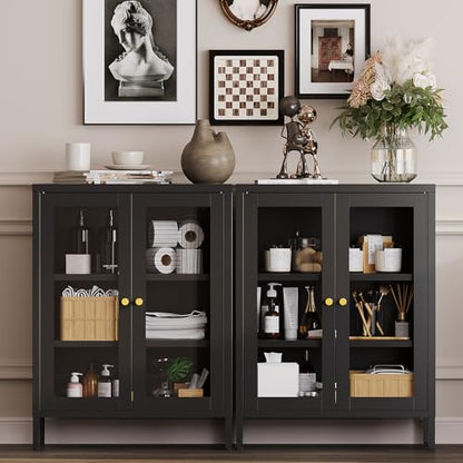 Metal Bathroom Cabinet with Glass Doors (Black / 31.5"H 2 Glass Doors)