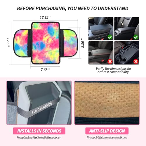 Plush Fuzzy Fur Car Armrest Cover with Side Pockets