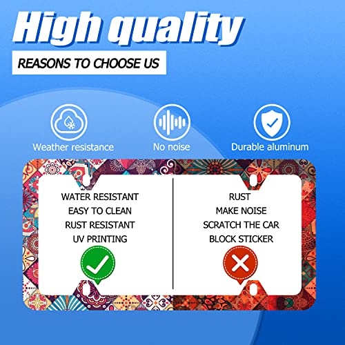 Boho Stitching Tile License Plate Frame Stainless Steel Accessory12.3x6.3In (Stitching Tile Boho Pattern)