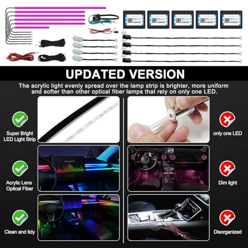 Acrylic Interior Car LED Strip Light with Wireless APP (RGB 14 Lights)