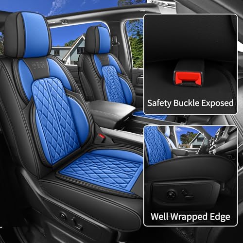 Car Seat Cover Custom Fit for Dodge Ram 1500 2500 3500 2009 (Black & Blue / Full Set (Flat Rear))