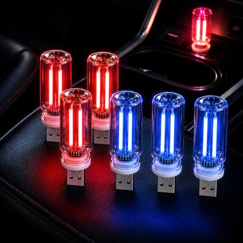 6 Pack USB Car Night Light (3Red&3Blue)