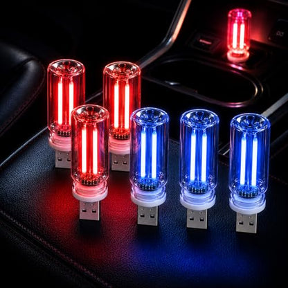 6 Pack USB Car Night Light (3Red&3Blue)