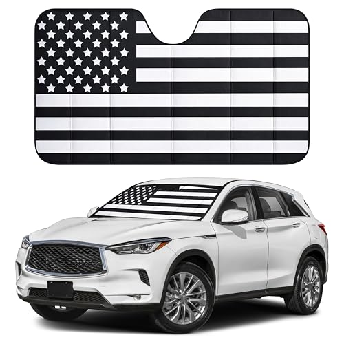 Accordion Car Windshield Sun Shade American Flag Design (Large-B/W)