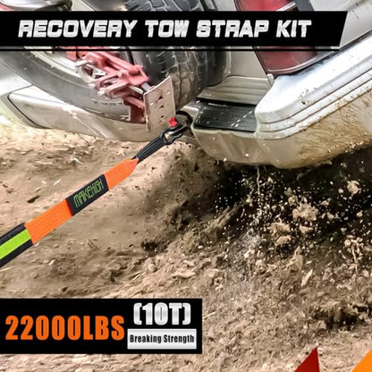 Tow Strap Heavy Duty with Hooks (‎Orange Strap with Shackles / 2"×16ft)