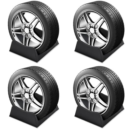 4 Pcs Car Tire Display Stand Wheel Display Rack Adjustable Width Rim Storage Wheel Rim Holder Tyre Stand Base Tire Tray Base for Exhibition Shop Garage Trade Show
