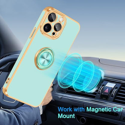 for iPhone 15 Pro Case 360° Rotatable Ring Holder Kickstand Shiny (For iPhone 15 Pro(6.1 inch,2023) / Mint Green)