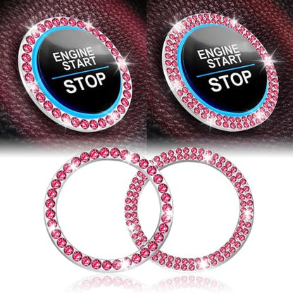 2 PCS Crystal Combinatorial Rhinestone Car Engine Start Decoration Ring (Set Red)