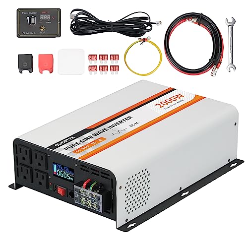 2000W Pure Sine Wave Inverter 12V DC to 120V AC Converter for Vehicles Boat Camping Outdoor Solar System (2000W-Wired / 12V)