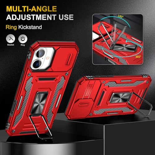 Red Phone Case for iPhone 16 Case with Finger Ring Holder Stand (iPhone 16 【6.1 inch】 / Red)