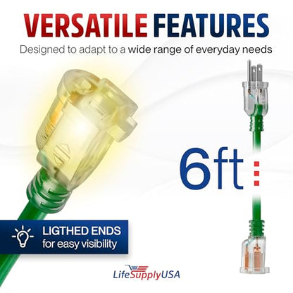 6ft Outdoor Indoor Extension Cord 12 (6 FT / 12AWG / Green)