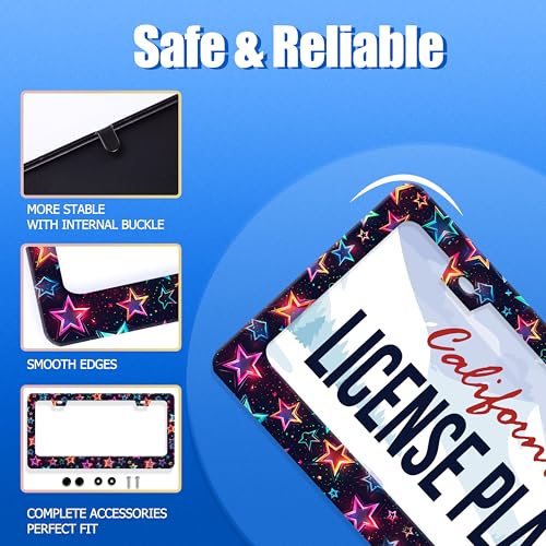 Colorful Stars License Plate Frame Stainless Steel Accessory 12.3x6.3 Inch (Colorful Cute Stars)