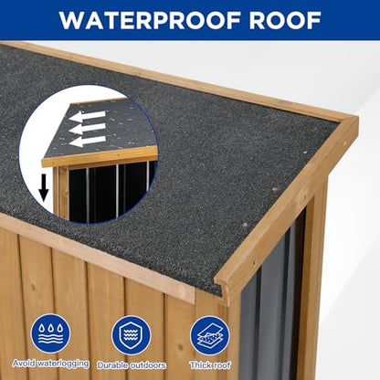 Outdoor Storage Cabinet Wood & Metal with Waterproof Roof (15.6"D x 32.3"W x 66"H)