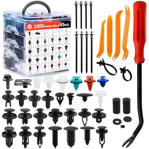 Compatible with Ford GM Toyota Honda Nissan Car Push Retainer Clips 1045pcs with 30 Popular Push Pins for Auto Parts Sizes (Car Clips 1045PCS-Red)