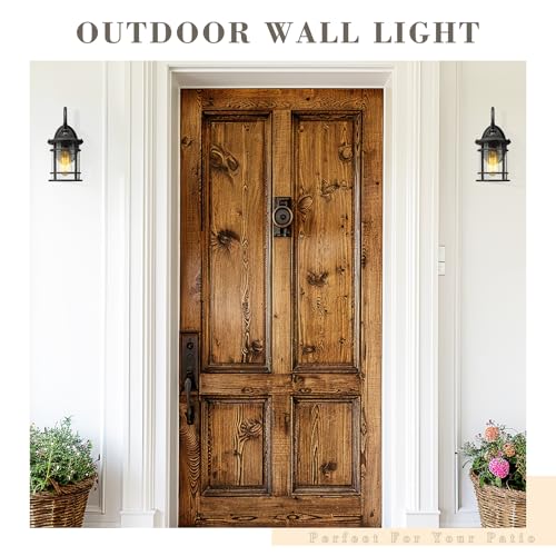Modern Porch Lights 2 Pack (Black - Seeded Glass / 12.5 Inch)