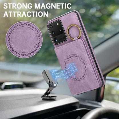 Compatible with Samsung Galaxy S20 Ultra 5G Wallet Case Screen Protector Crossbody Shoulder Strap Ring Buckle Stand Card Holder Magnetic Car Mount Phone Cover for S20ultra 20ultra G5 Women Men Purple (Purple / for S20 Ultra)