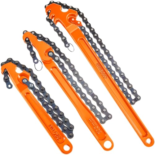 3 Pcs Large Reversible Chain Oil Filter Wrench with 12 16 9 Inch Chain Wrench Adjustable Heavy Duty Carbon Steel Sturdy Pipe Fitting Tool Spanner for Ratcheting Universal (Orange)