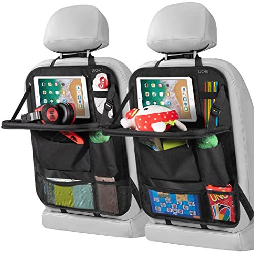 Car Backseat Organizer with Foldable Tablet Holder (Black-3 / 2 Pack with Food Tray)