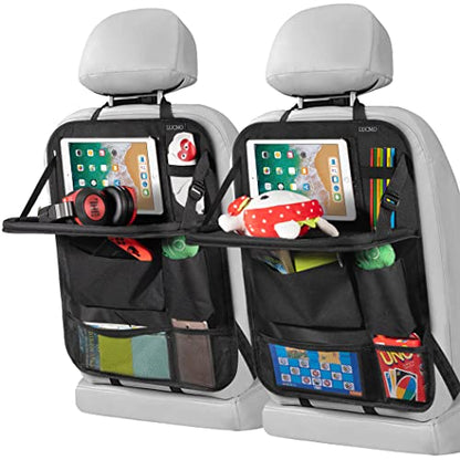 Car Backseat Organizer with Foldable Tablet Holder (Black-3 / 2 Pack with Food Tray)