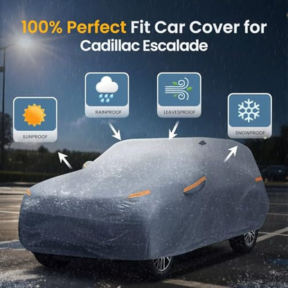Large SUV Car Cover for Cadillac Escalade 100% Waterproof All Weather (SUV Car Cover / Custom Fit Cadillac Escalade)
