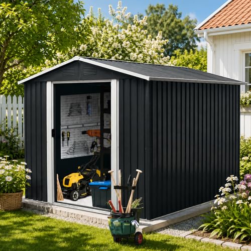 8x10 FT Outdoor Storage Shed (8x10 FT/No Window / Black)