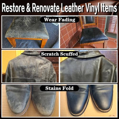 Leather Recoloring Balm Black Leather Dye Vinyl Paint Car Interior Seat Furniture Conditioner Couch Recliner Boots Jacket Shoes Handbag Purse Belt Color Restorer Fade Wear Scratch Remover Repair Kit (Black)
