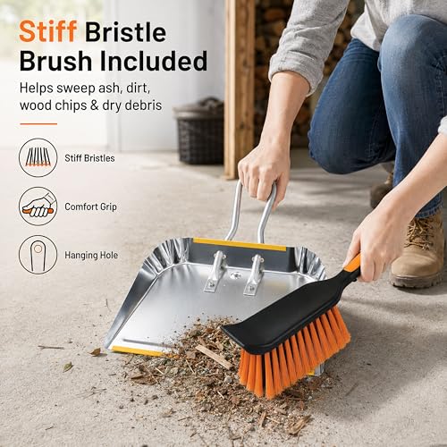 17" Heavy Duty Metal Dust Pan with Brush Set (1 Count (Pack of 1) with Brush)
